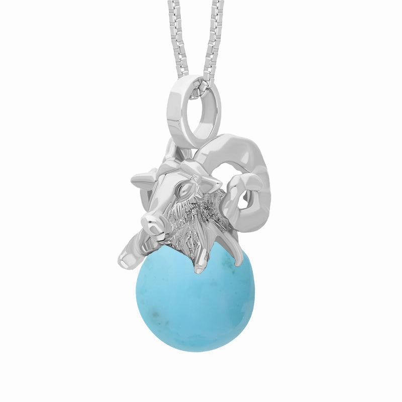 9ct White Gold Turquoise Zodiac Aries 8mm Bead Pendant