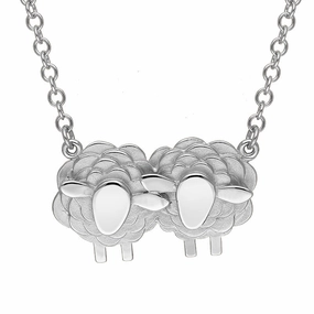 9ct White Gold Two Large Sheep Necklace