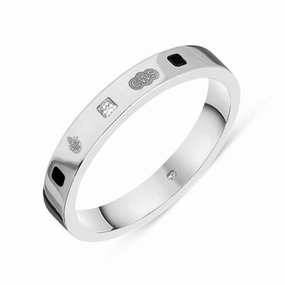 9ct White Gold Whitby Jet 0.05ct Diamond Queen's Jubilee Hallmark Princess Cut 3mm Ring D