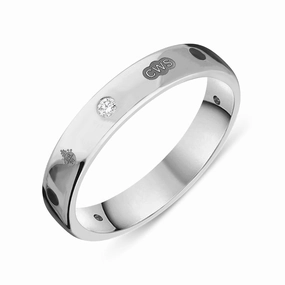 9ct White Gold Whitby Jet 0.08ct Diamond Queen's Jubilee Hallmark 4mm Ring D
