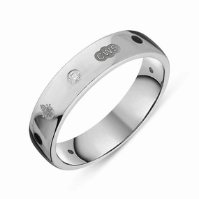 9ct White Gold Whitby Jet 0.08ct Diamond Queen's Jubilee Hallmark 5mm Ring D