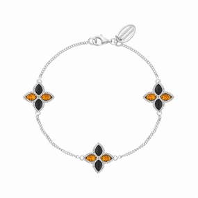 9ct White Gold Whitby Jet And Amber Eden Marquise Flower Bracelet