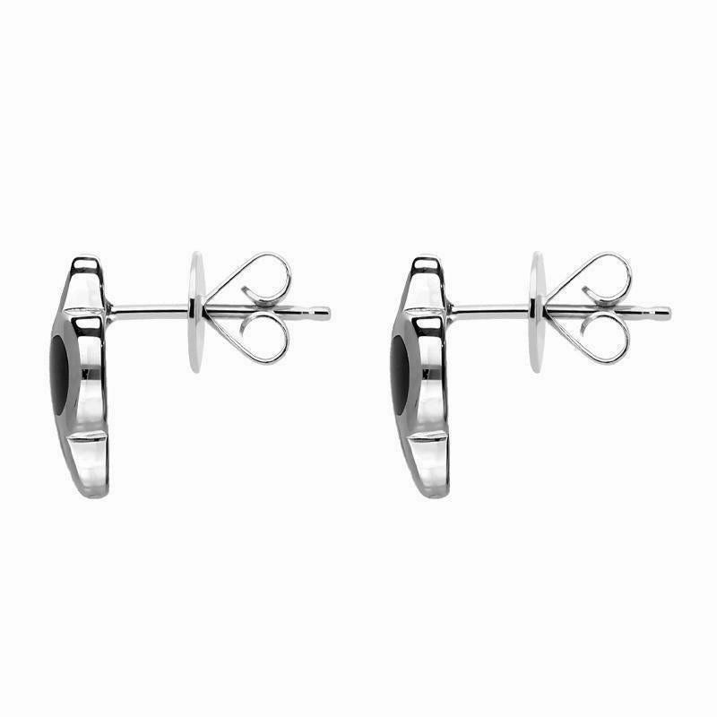 9ct White Gold Whitby Jet Bloom Four Leaf Clover Stud Earrings