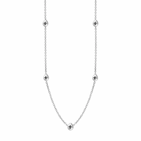 9ct White Gold Whitby Jet Fleur De Lis Link Disc Chain Necklace