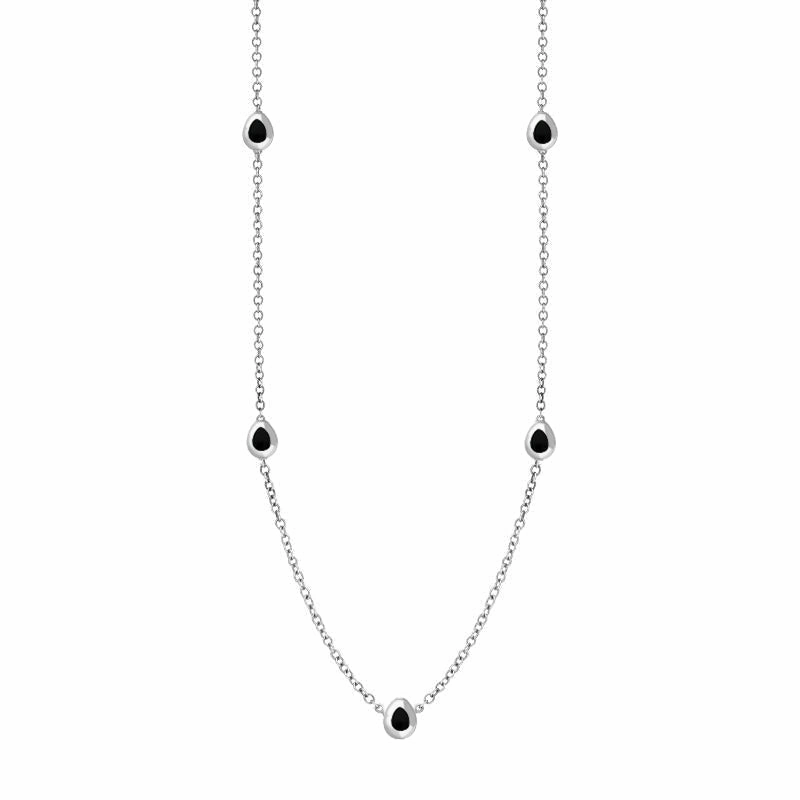 9ct White Gold Whitby Jet Fleur De Lis Link Disc Chain Necklace