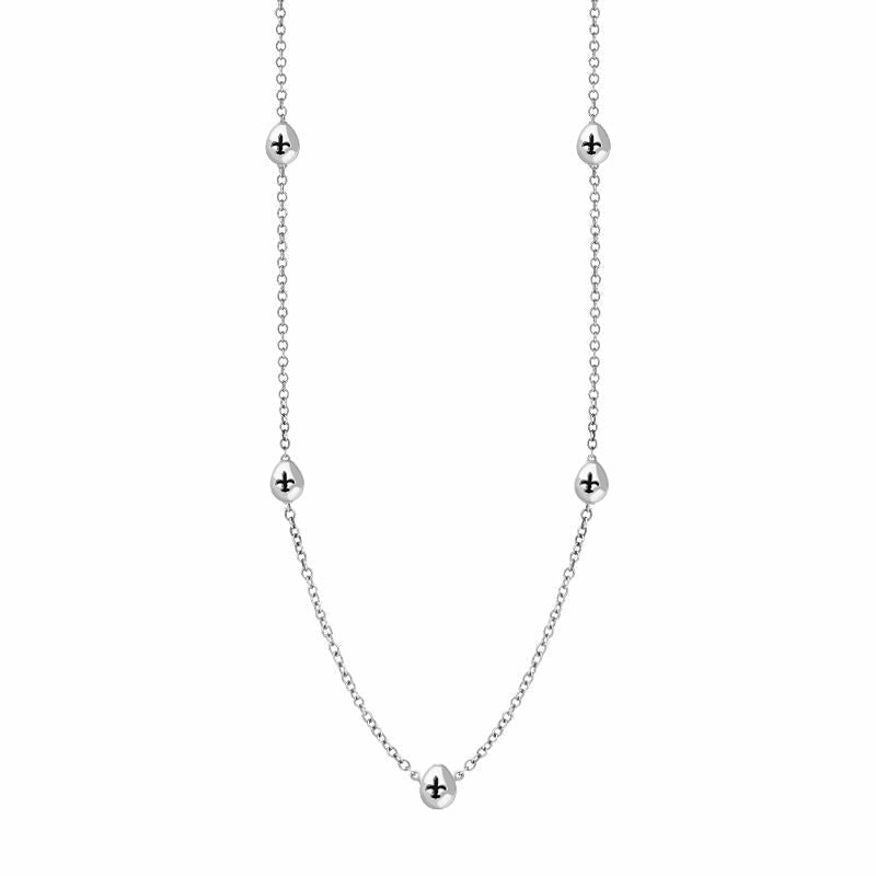 9ct White Gold Whitby Jet Fleur De Lis Link Disc Chain Necklace