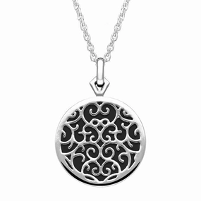 9ct White Gold Whitby Jet Flore Filigree Necklace