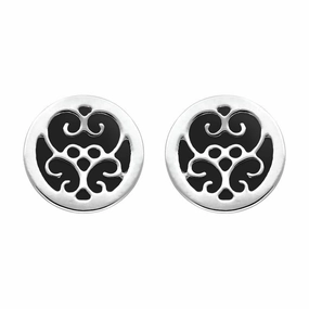 9ct White Gold Whitby Jet Flore Filigree Stud Earrings