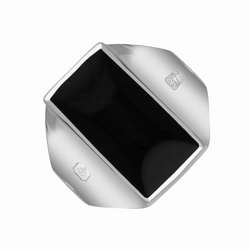 9ct White Gold Whitby Jet Hallmark Small Oblong Ring