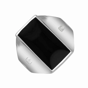 9ct White Gold Whitby Jet Hallmark Small Oblong Ring
