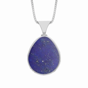 9ct White Gold Whitby Jet Lapis Lazuli Queens Jubilee Hallmark Double Sided Pear-shaped Necklace D