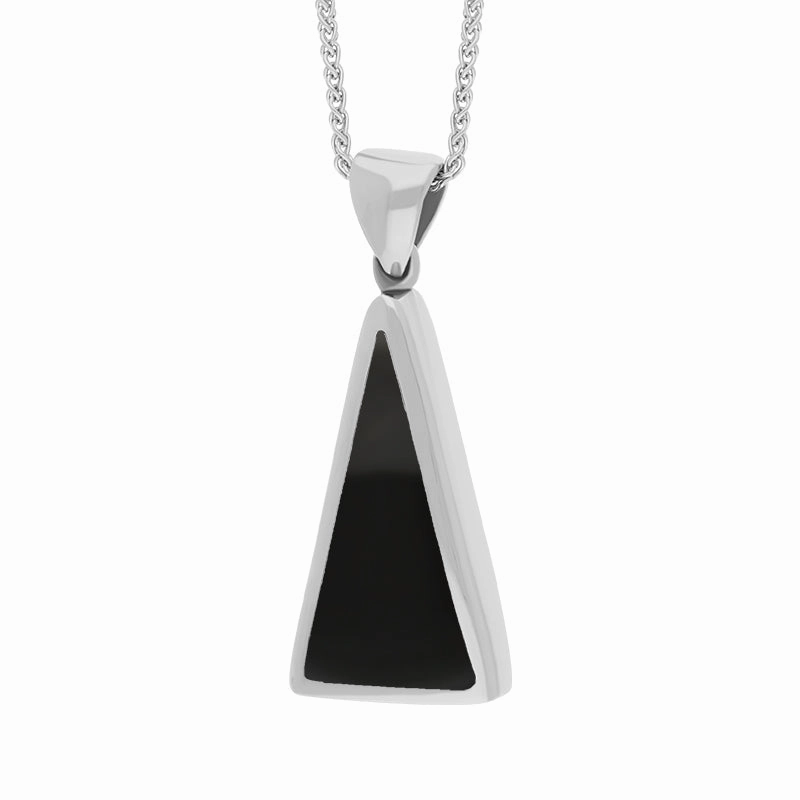 9ct White Gold Whitby Jet Lapis Lazuli Small Double Sided Triangular Fob Necklace