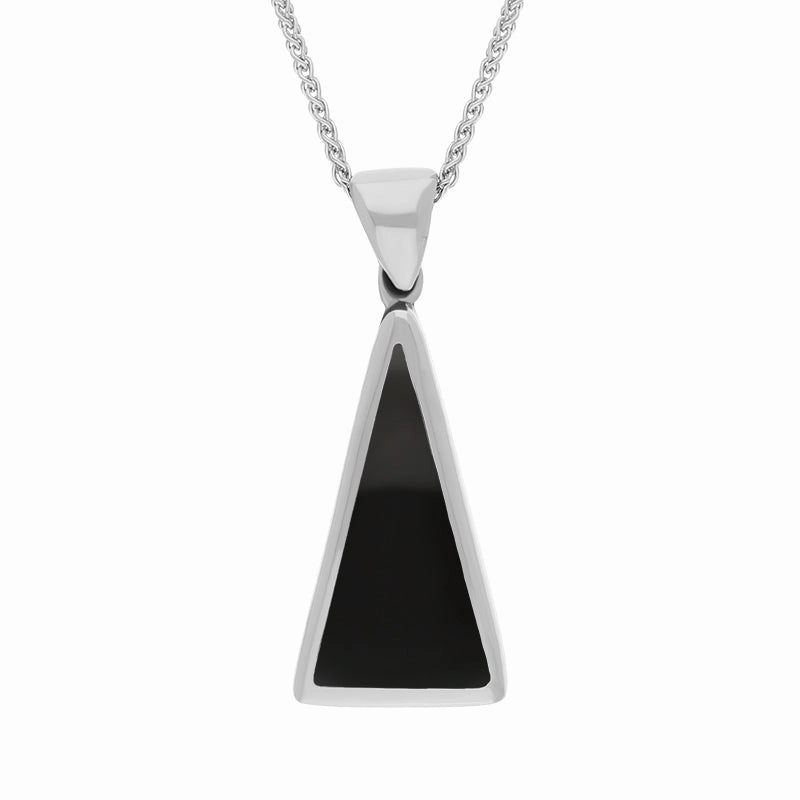 9ct White Gold Whitby Jet Lapis Lazuli Small Double Sided Triangular Fob Necklace
