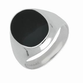 9ct White Gold Whitby Jet Large Oval Signet Ring