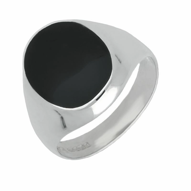 9ct White Gold Whitby Jet Large Oval Signet Ring