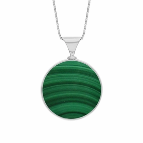 9ct White Gold Whitby Jet Malachite Queens Jubilee Hallmark Double Sided Round Necklace D