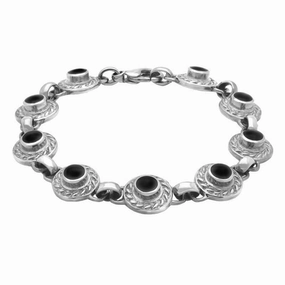 9ct White Gold Whitby Jet Nine Stone Round Rope Edge Bracelet D