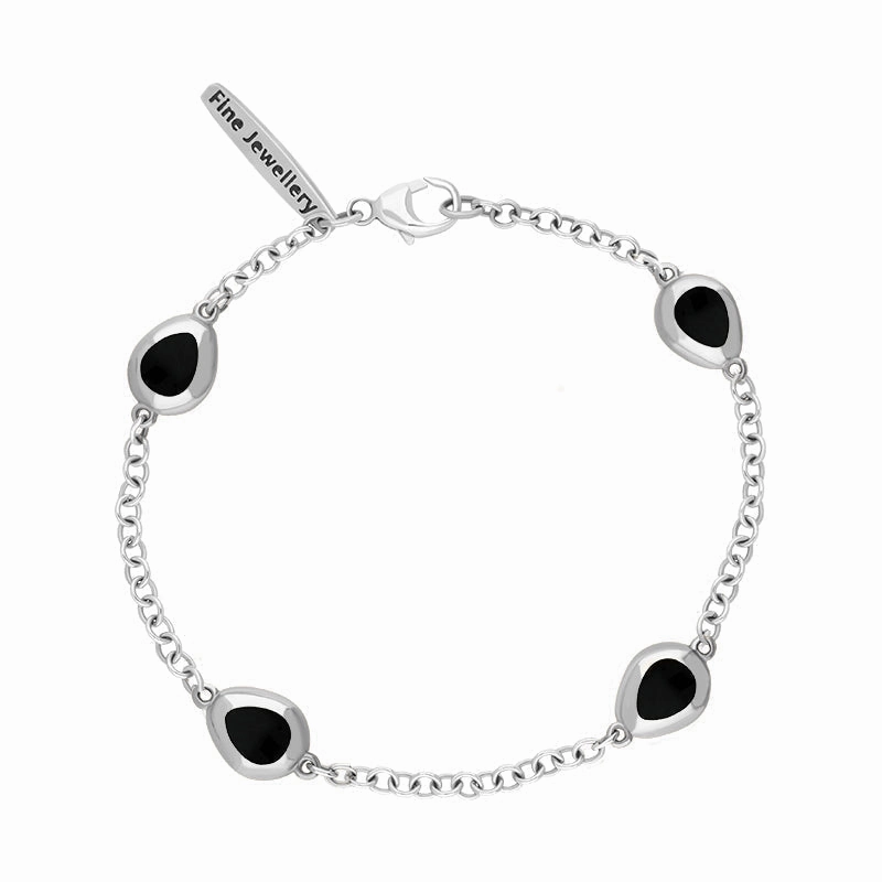 9ct White Gold Whitby Jet Oval Cross Detail Four Stone Bracelet