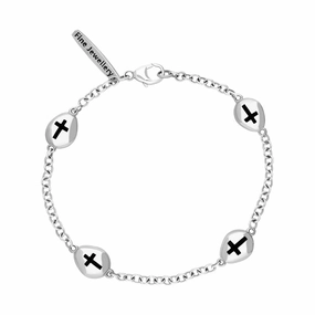 9ct White Gold Whitby Jet Oval Cross Detail Four Stone Bracelet