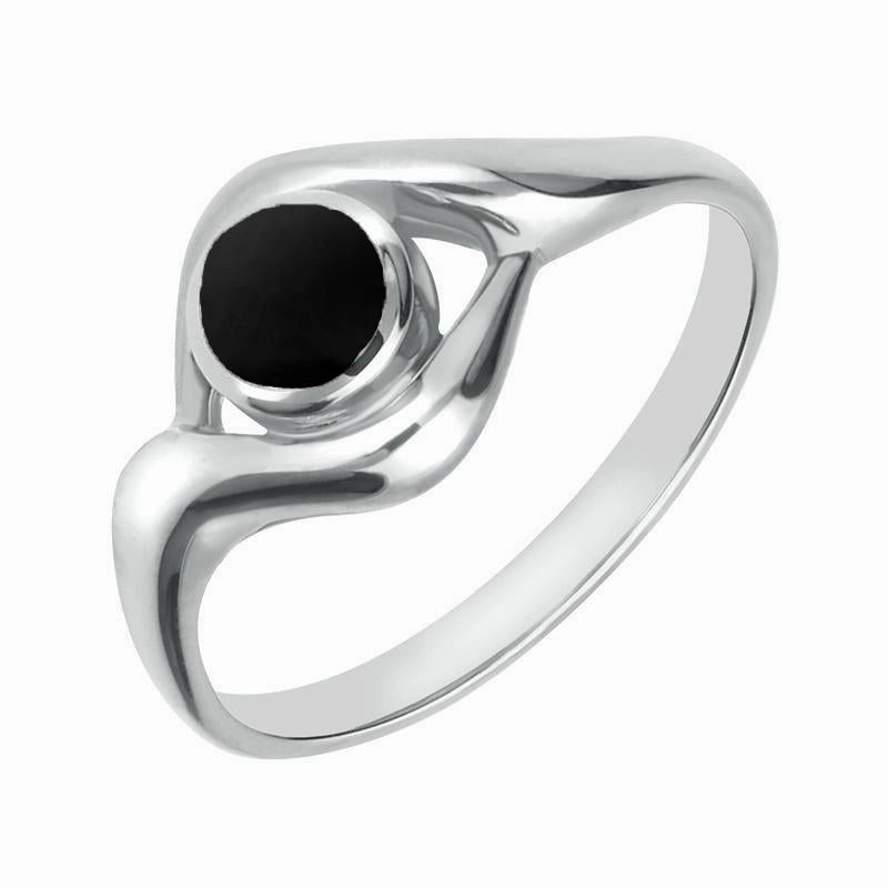9ct White Gold Whitby Jet Round Twist Ring