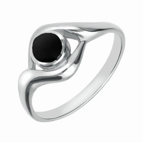 9ct White Gold Whitby Jet Round Twist Ring