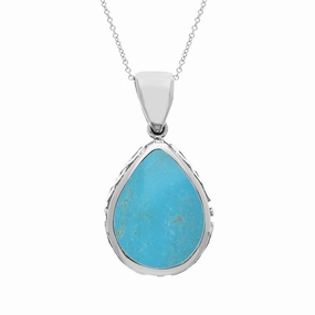 9ct White Gold Whitby Jet Turquoise Double Sided Celtic Pear Cut Fob Necklace