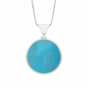 9ct White Gold Whitby Jet Turquoise King's Coronation Hallmark Double Sided Round Necklace D