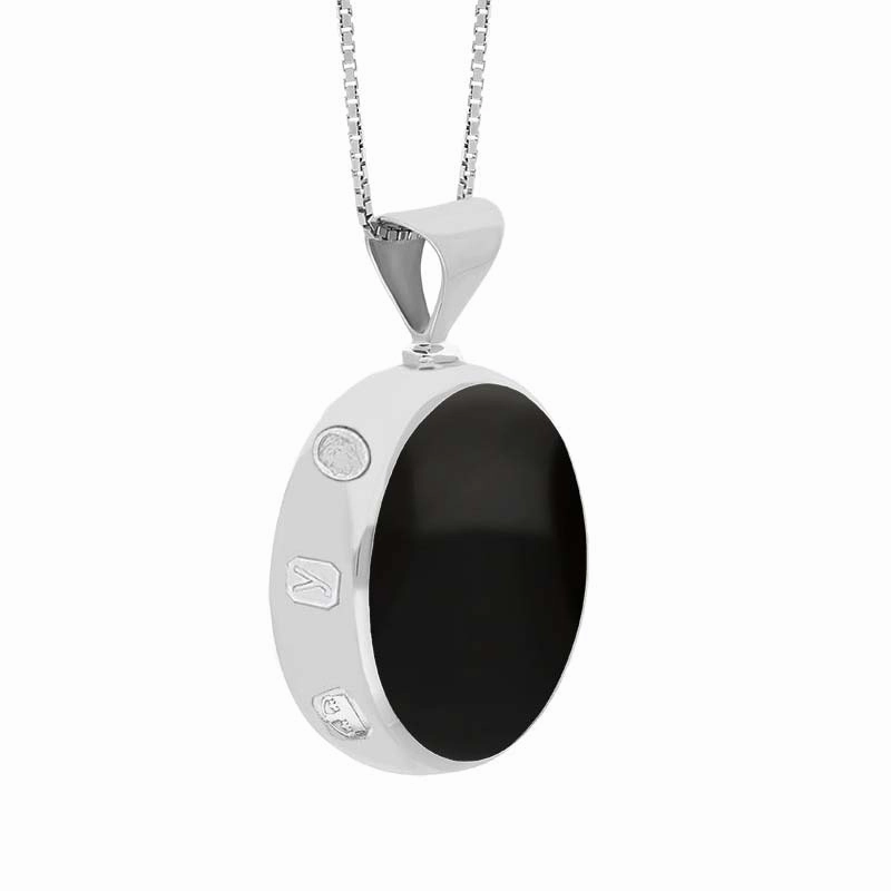 9ct White Gold Whitby Jet Turquoise King's Coronation Hallmark Double Sided Round Necklace D