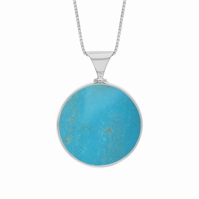 9ct White Gold Whitby Jet Turquoise Queens Jubilee Hallmark Double Sided Round Necklace D