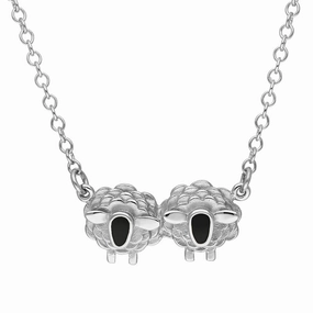 9ct White Gold Whitby Jet Two Sheep Necklace
