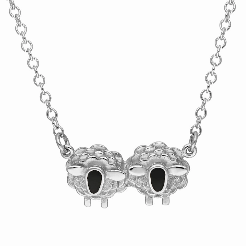 9ct White Gold Whitby Jet Two Sheep Necklace