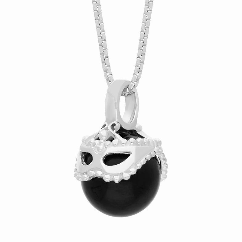 9ct White Gold Whitby Jet Zodiac Gemini 9mm Bead Pendant