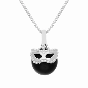 9ct White Gold Whitby Jet Zodiac Gemini 9mm Bead Pendant