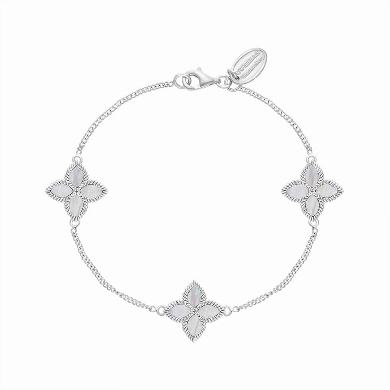 9ct White Gold White Mother of Pearl Eden Marquise Flower Bracelet