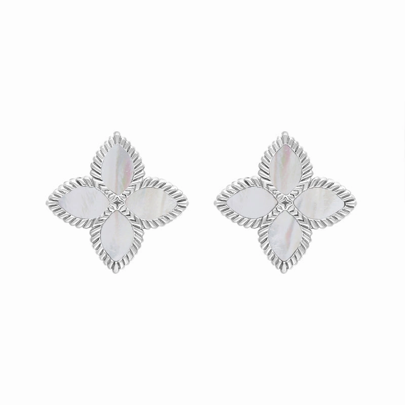 9ct White Gold White Mother of Pearl Eden Marquise Flower Stud Earrings
