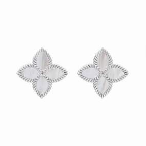 9ct White Gold White Mother of Pearl Eden Marquise Flower Stud Earrings