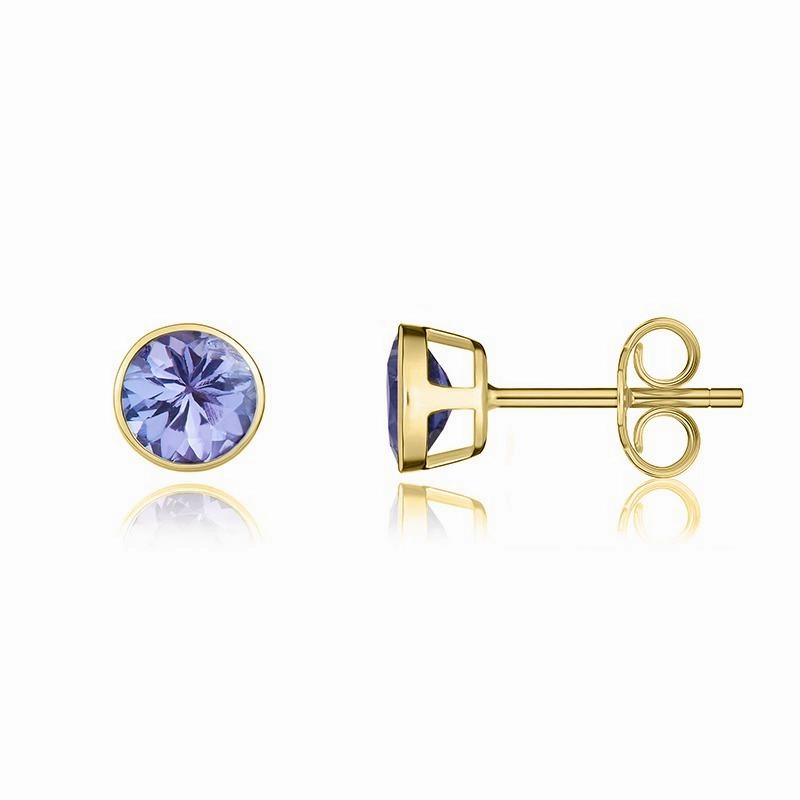 9ct Yellow Gold Tanzanite 5mm Round Rub Over Set Pendant and Stud Earrings Set