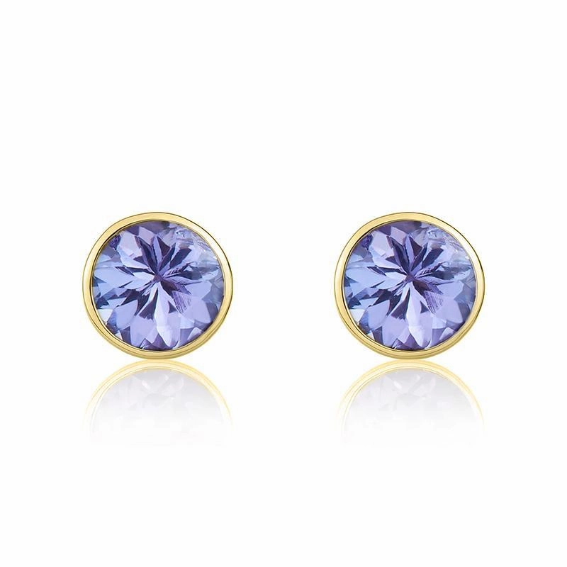 9ct Yellow Gold Tanzanite 5mm Round Rub Over Set Pendant and Stud Earrings Set