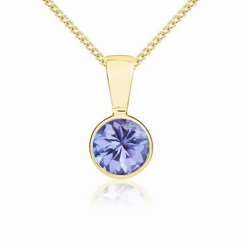 9ct Yellow Gold Tanzanite 5mm Round Rub Over Set Pendant and Stud Earrings Set