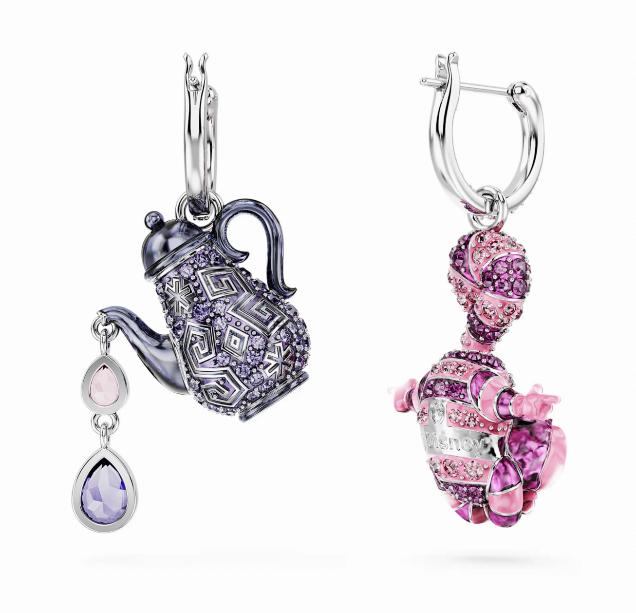 Alice in Wonderland Asymmetrical Design Cat and teapot Multicoloured Drop Earrings