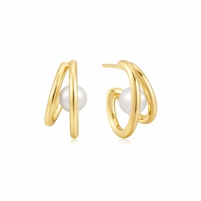 Ania Haie Gold Duo Freshwater Pearl Stud Hoops E058-07G