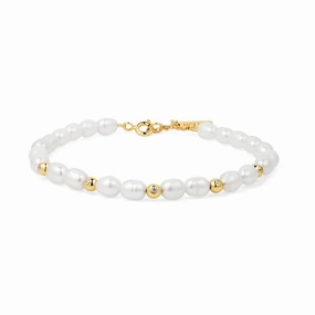 Ania Haie Gold Freshwater Pearl White Cubic Zirconia Bezel Set Bracelet B058-05G