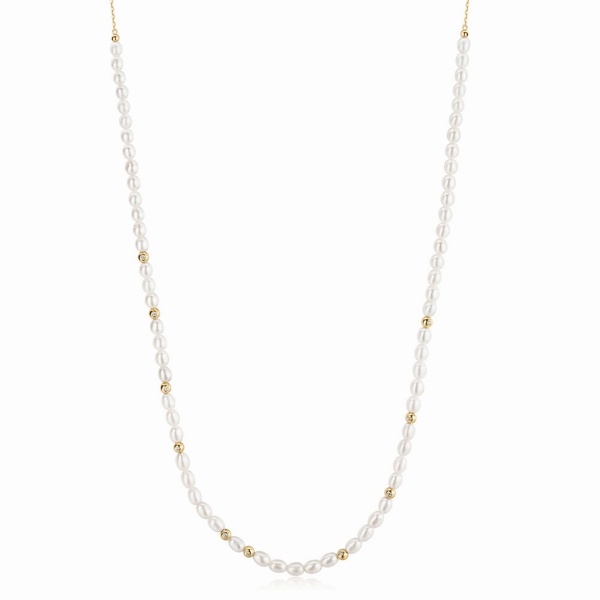 Ania Haie Gold Freshwater Pearl White Cubic Zirconia Bezel Set Slider Necklace N058-06G