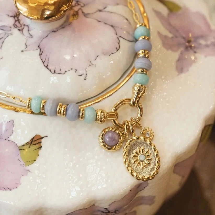 Ania Haie Gold Oval Amazonite Flower Charm NC055-06G