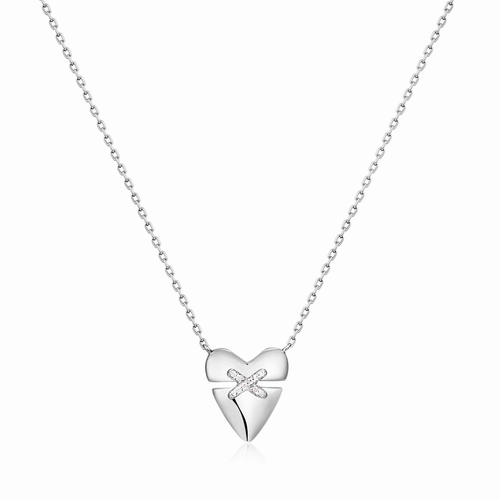 Ania Haie Silver Heart Kiss Pav Necklace N057-02H