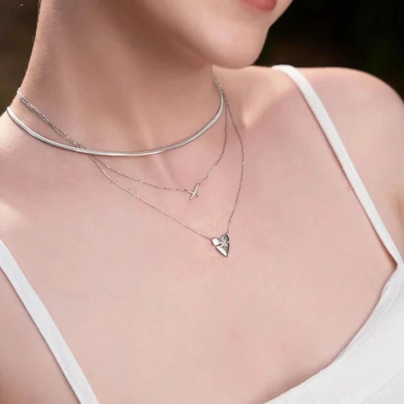 Ania Haie Silver Heart Kiss Pav Necklace N057-02H