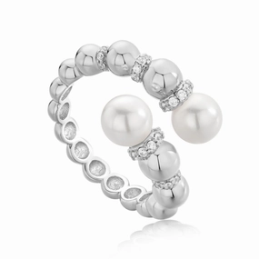 Ania Haie Silver Pearl Sparkle Wrap Ring R054-05H