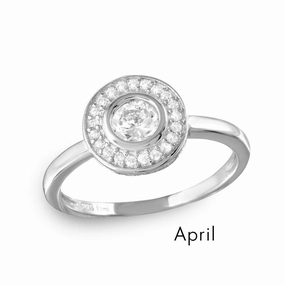 April Sterling Silver 925 Rhodium Plated CZ Center Birthstone Halo Ring - BGR01082APR