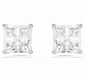 Attract Square White Silver Stud Earrings