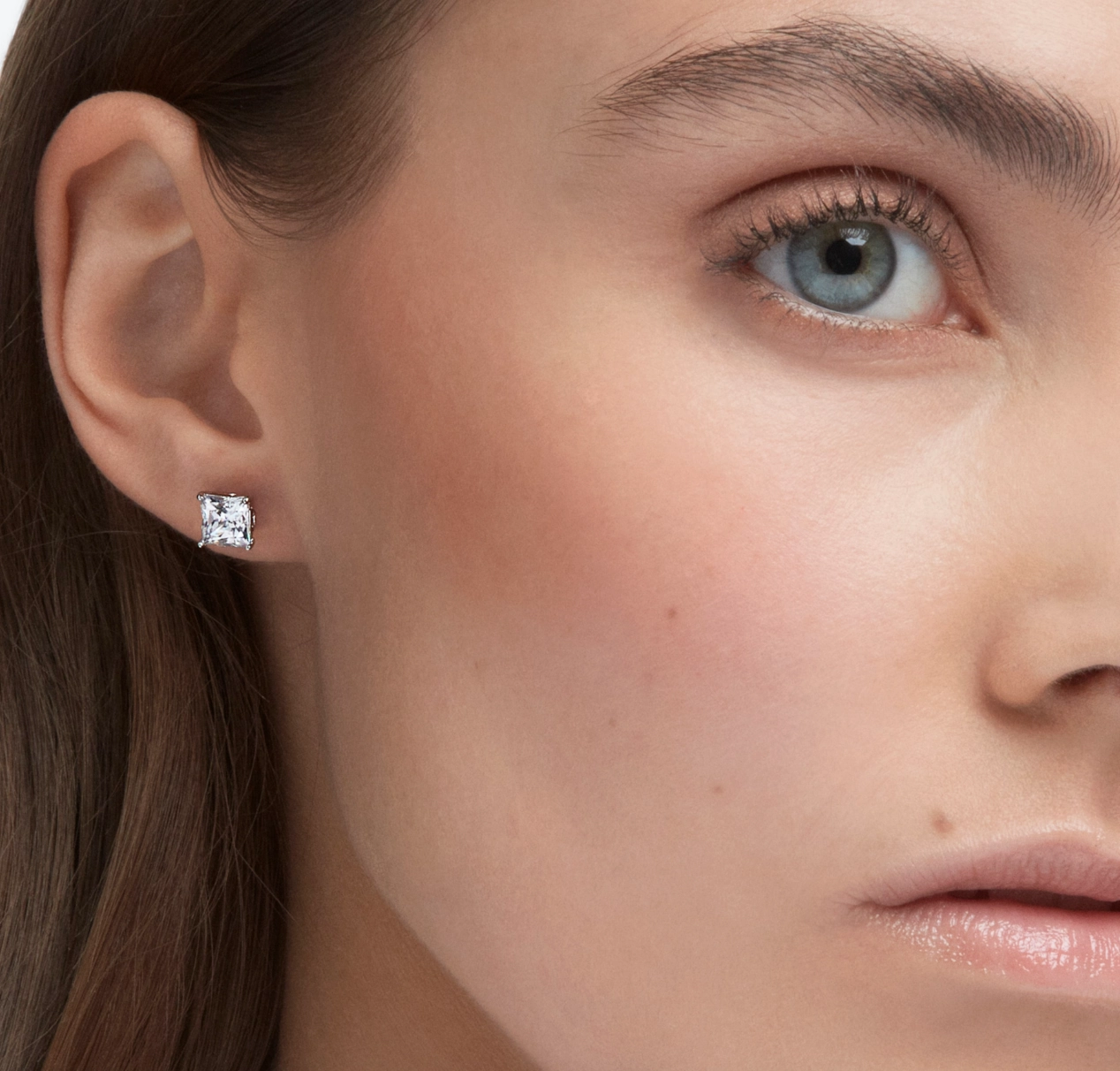 Attract Square White Silver Stud Earrings